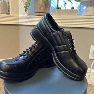 l.e.i. Vintage 90s Black Chunky Platform Lace Up‎ Quilted Shoes Square Toe Y2K